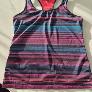Athletic Works Pink and Blue Striped Tank Top